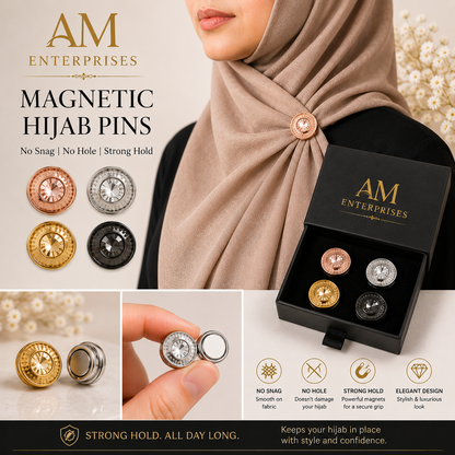 Magnetic Hijab Pins No-Pierce Scarf Brooch Set, Strong Hold Anti-Snag Magnet Clips for Hijab, Shawl & Scarves, Rustproof Metal |